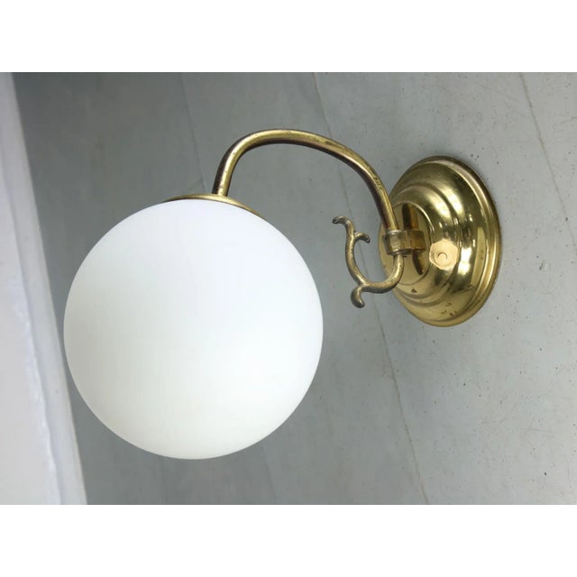 Mid-Century Brass and Opaline Sconce For Sale - Image 3 of 9
