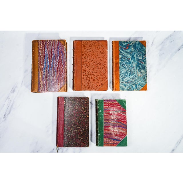 Brown Set of 5 Charming Collection of Antique Leather Spine Books Victorian Office Home Decor For Sale - Image 8 of 9