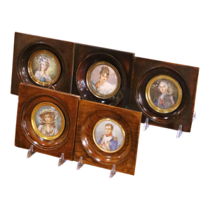 19th Century French Hand-Colored Portrait Medallions of Royal Figures, Set of 5