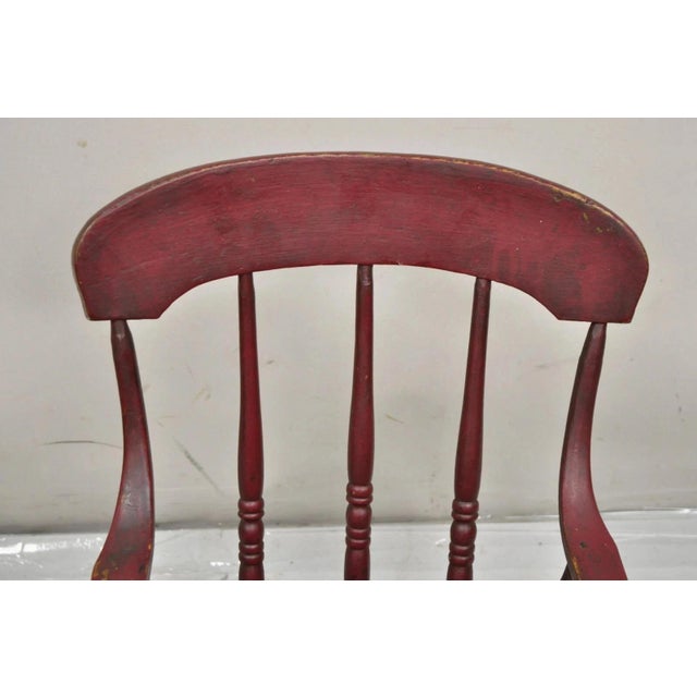 Antique American Primitive Spindle Back Small Child's Rocker Rocking Chair For Sale - Image 4 of 12