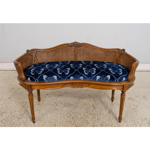 Age: Approx: 30 Years Old Details: Double Cane Back Carved Details Quality Construction French Style Textured Blue...