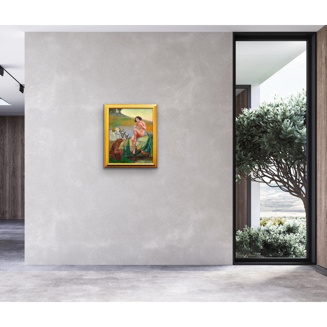 Margaret Maitland Howard, Pan, God of Nature, Playing Panpipes, 1930s, Oil Painting, Framed For Sale - Image 15 of 18