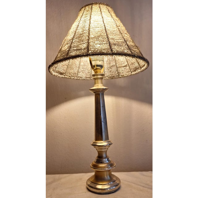 1970s Vintage Metal Table Lamp with Glass Bead Shade, 1970s For Sale - Image 5 of 9