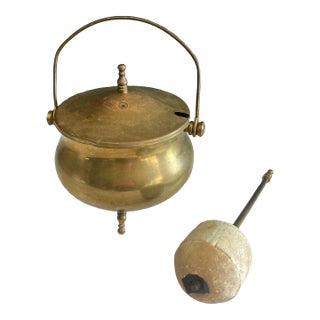 Vintage Solid Brass Fire Starting Pot With Pumice Stick For Sale