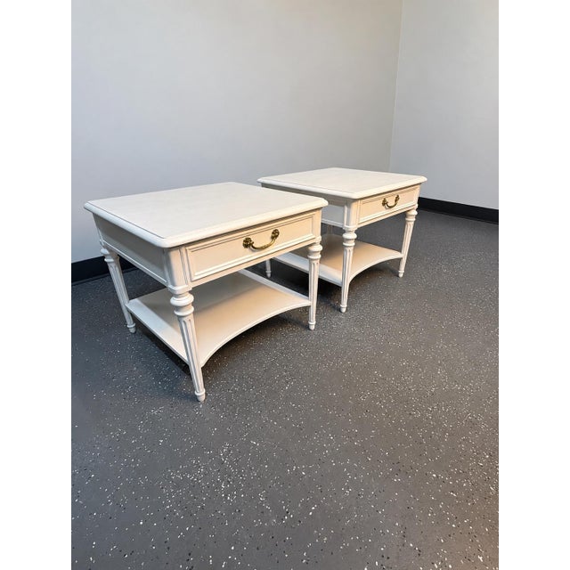 French 1970's Neoclassical Henredon Painted Nightstands- A Pair For Sale - Image 3 of 11