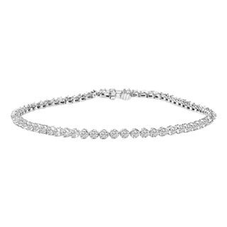 .925 Sterling Silver 2.0 Cttw Diamond 3 Prong Set Tennis Bracelet For Sale