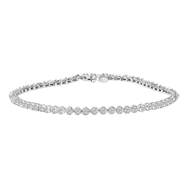 .925 Sterling Silver 2.0 Cttw Diamond 3 Prong Set Tennis Bracelet For Sale