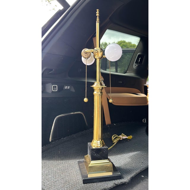 Vintage French Empire Brass & Italian Black Marble Column Table Lamp For Sale - Image 4 of 4