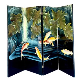 Vintage Boho Lacquered Koi Screen For Sale