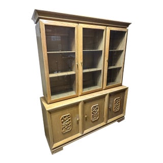 James Mont Oak Chinoiserie China Cabinet For Sale