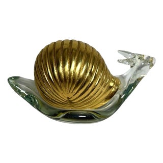 Brass & Glass Snail Figurine Sculpture Decorative Art Collectible For Sale