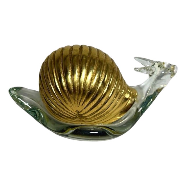 Brass & Glass Snail Figurine Sculpture Decorative Art Collectible For Sale
