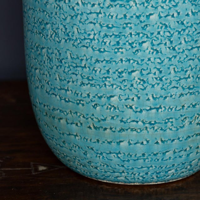 Vintage French Blue Ceramic Table Lamps, 1970, Set of 2 For Sale - Image 3 of 13