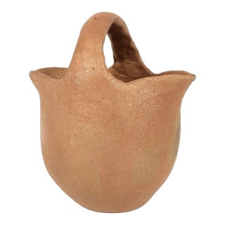 Taos Pueblo Micaceous 5.25" Clay Pot W Handle Native American Pottery For Sale