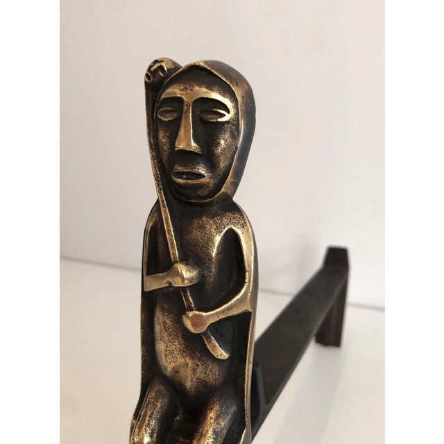 Bronze Andirons with Seated Shamans, Monogramed by Anton Prinner - A Pair For Sale - Image 12 of 13