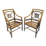 Pair of Authentic McGuire Target Back Vintage Rattan Armchairs For Sale
