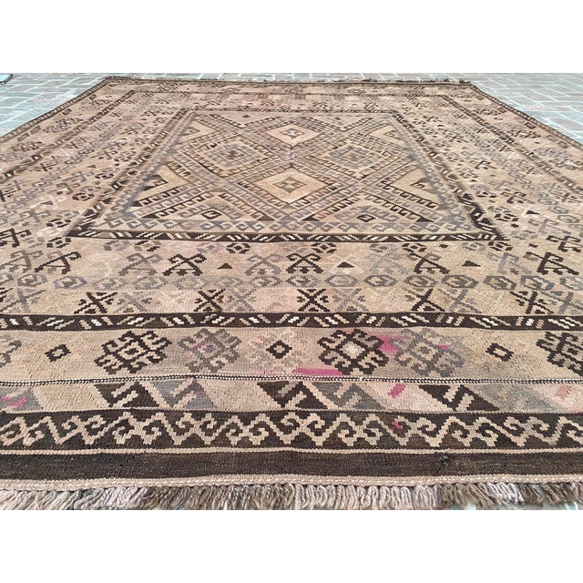 Camel Afghan Maliki Kilim Area Rug, Handwoven Wool, 8x10, Camel & Brown For Sale - Image 8 of 11