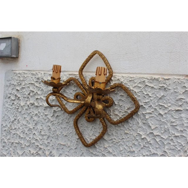 Hand Forged and Gilded Iron Four-leaf Clover Sconce by Pier Luigi Colli, 1950s For Sale - Image 11 of 13