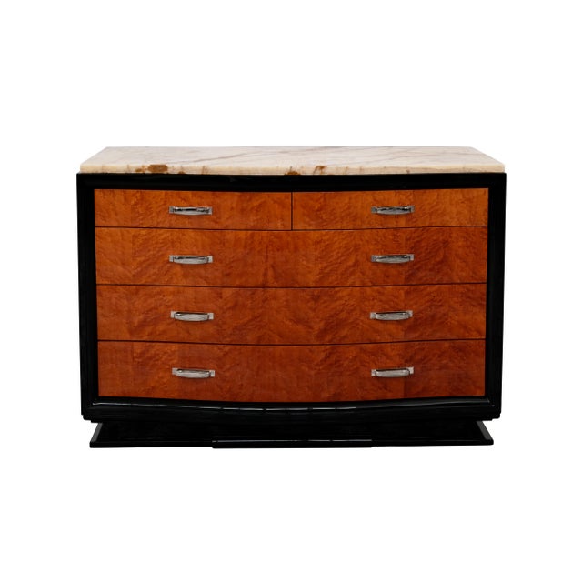 Art Deco High-Gloss Black Lacquered Chest of 5 Drawers with Birds-Eye Maple, 1930s For Sale - Image 6 of 13