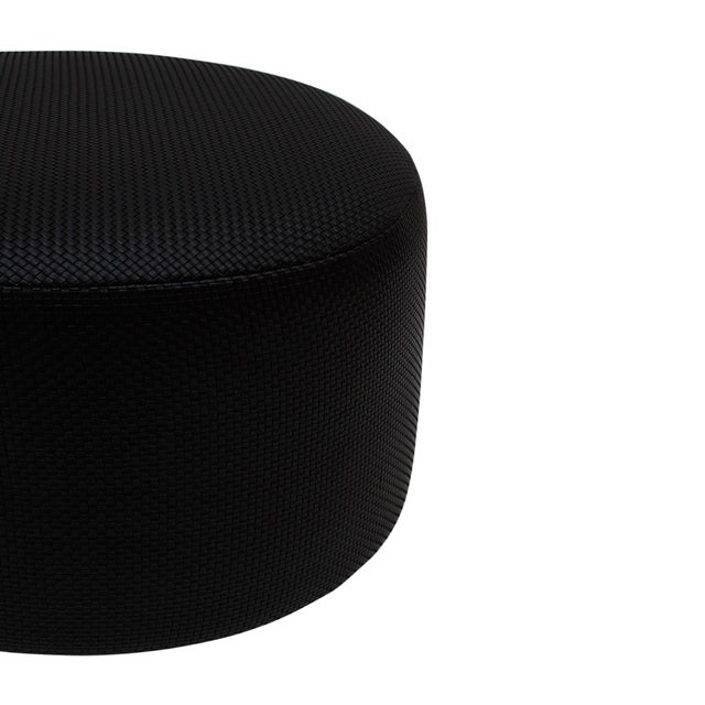 Early 21st Century Vintage Circular Pouf in Black Braided Lambskin by LA Design, 2010s For Sale - Image 5 of 10