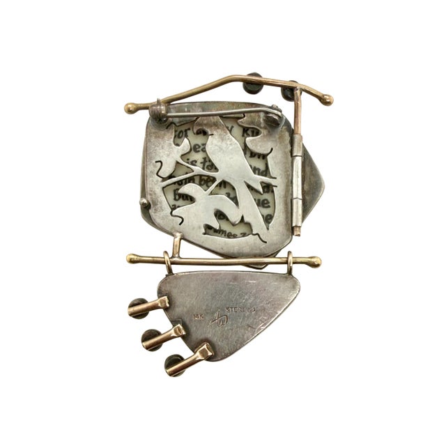 Ali Wieboldt 14k Gold & Sterling Painted Parrot Pin Opal & Moonstones For Sale - Image 4 of 8