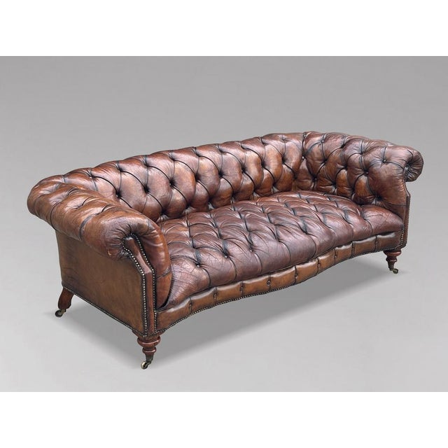 Antique Victorian Chesterfield Sofa in Brown Leather, 1880 For Sale - Image 14 of 14