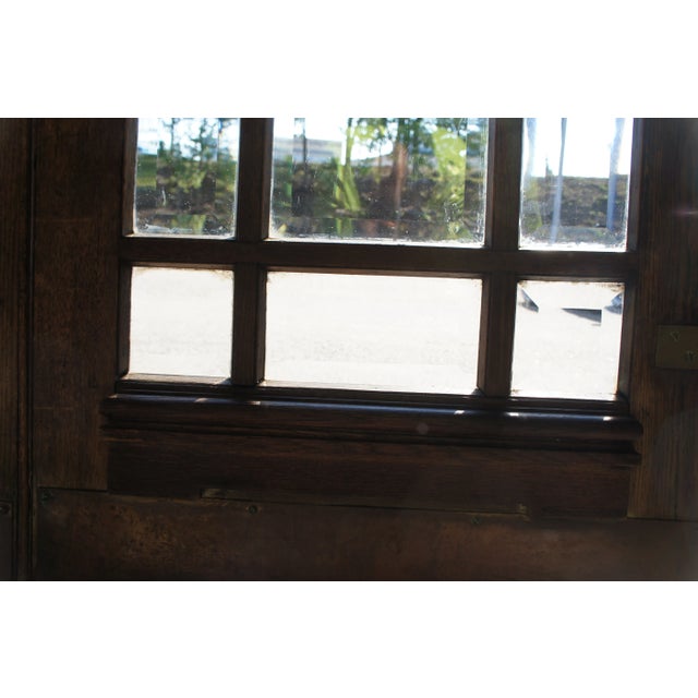 Set of 2 Reclaimed Mid-Century Oak Mission Craftsman Beveled Glass French Swing Double Doors For Sale - Image 9 of 12