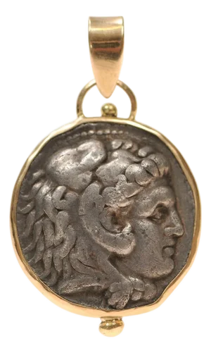 Earlier Heracles Coin Pendant Trimmed in 18K Gold