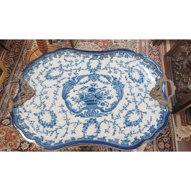 Fine 1950s Blue & White Porcelain Bamboo Tray Table For Sale - Image 9 of 10