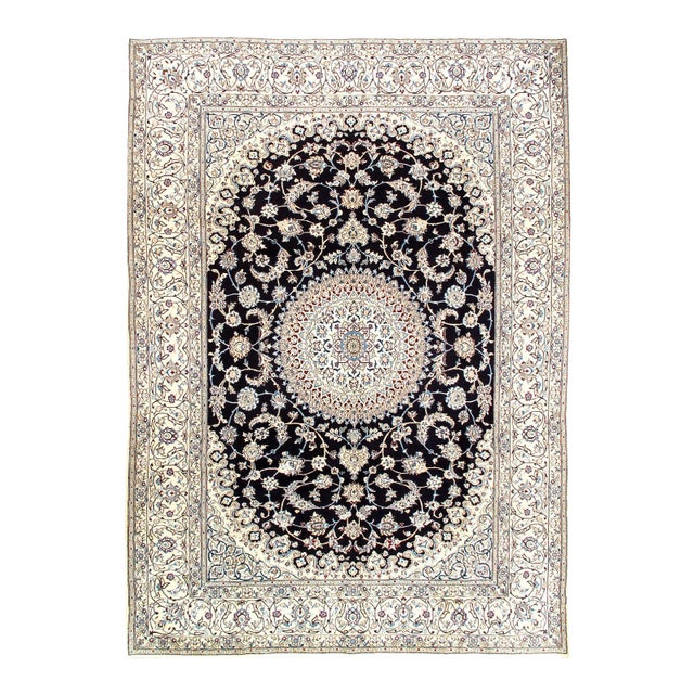 Navy Persian Nain Silk & Wool 6 L 8'1'' X 11'6'' For Sale