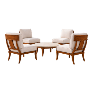 Teak Klismos Patio Lounge Chairs Set of 4