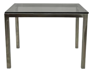 Mid Century Modern Brushed Metal Glass Top Milo Baughman Style Side Table