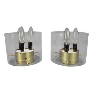 German Brass and Textured Glass Ceiling Lights, 1970s, Set of 2 For Sale