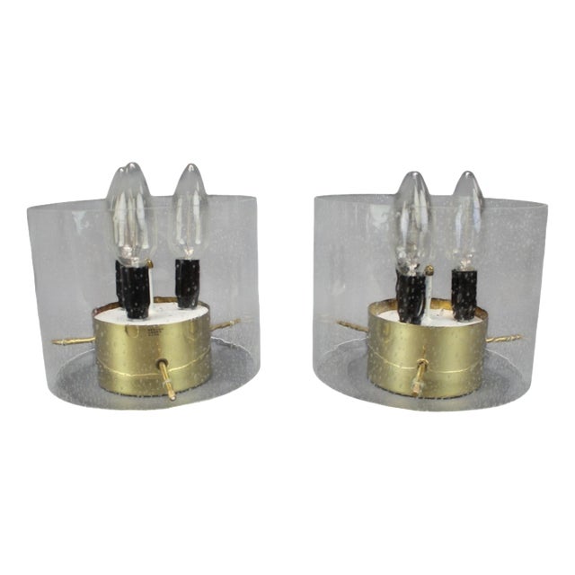 German Brass and Textured Glass Ceiling Lights, 1970s, Set of 2 For Sale