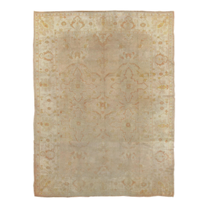 Antique Oushak Carpet, Handmade Turkish Oriental Rug, Beige, Taupe, Soft Shrimp