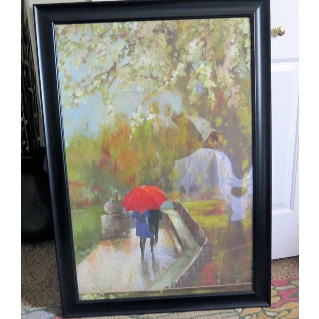 I love scenes depicted in the rain and what could be better than these lovers taking shelter under the beautiful large red...