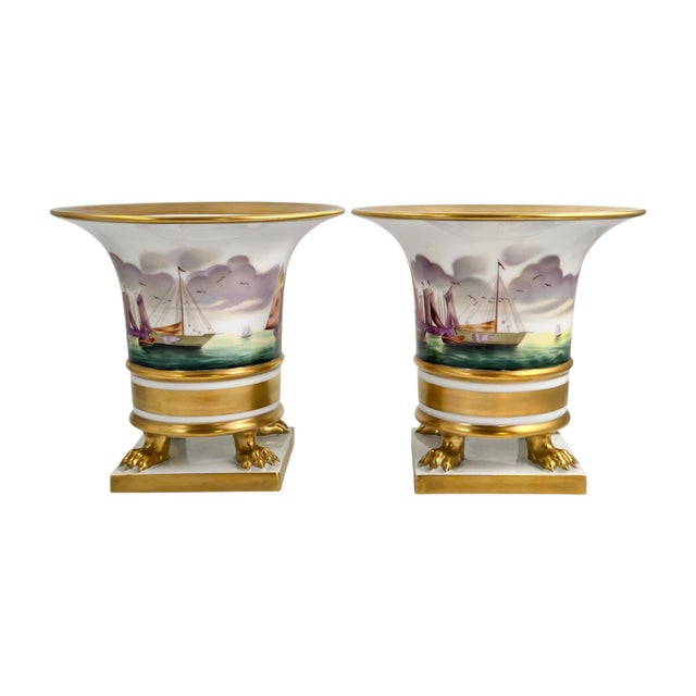 A rare matched pair of large herend porcelain empire vases in the vit sailing boat pattern, hand-painted in hungary circa...