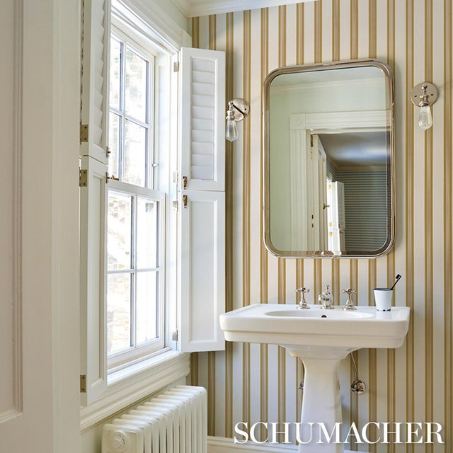 2020s Sample - Schumacher Chatham Stripe Wallcovering In Ochre For Sale - Image 5 of 6