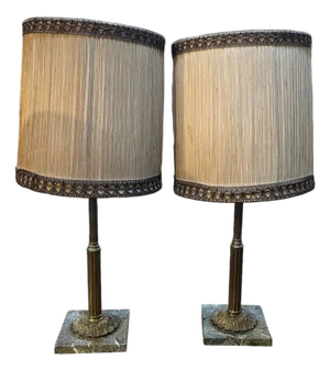 Vintage Empire Style Metal Lampshades on a Marble Base, Set of 2