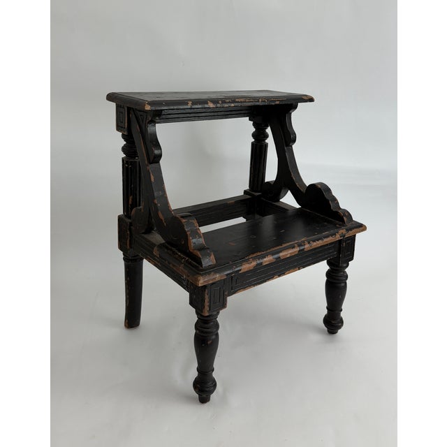 Early 20th Century Antique Distressed Painted Library Step Stool For Sale - Image 5 of 8