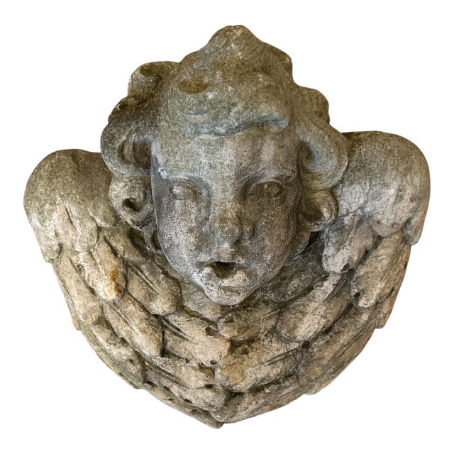 Early 20th Century Angel Head Garden Statue For Sale