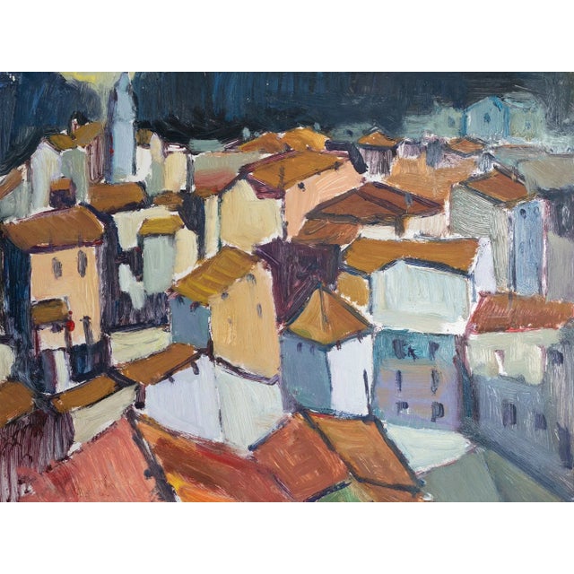 Cubist Artist, Mediterranean Rooftops, Oil Painting, Framed For Sale - Image 4 of 4