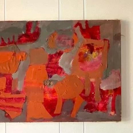 Orange Vintage Abstract Expressionist Orange & Red Mixed Media Painting For Sale - Image 8 of 10