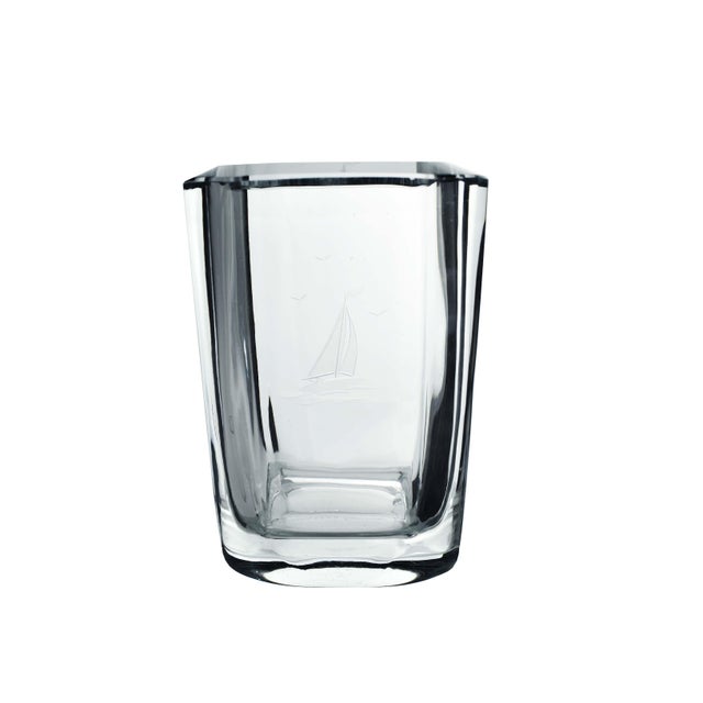 Mid-Century Modern Mid-Century Modern Hand-Blown Glass Swedish Hand-Engraved Crystal Sailboat Vase by Strömbergshyttan Signed For Sale - Image 3 of 8