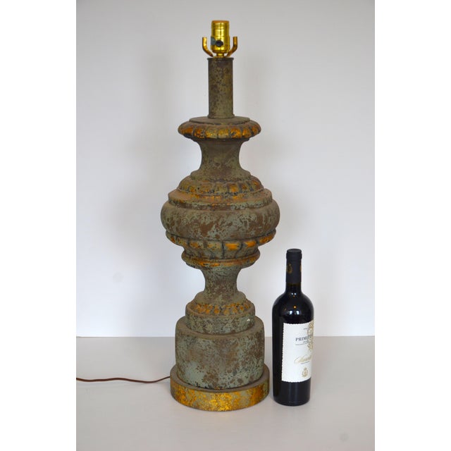Verdigris Large Vintage Neoclassical Tuscan Verdigris and Gold Patina Plaster Table Lamp For Sale - Image 8 of 8