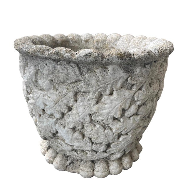 2000 - 2009 A Pair of Vintage English Cast Stone Oak Leaf & Acorn Planters For Sale - Image 5 of 7