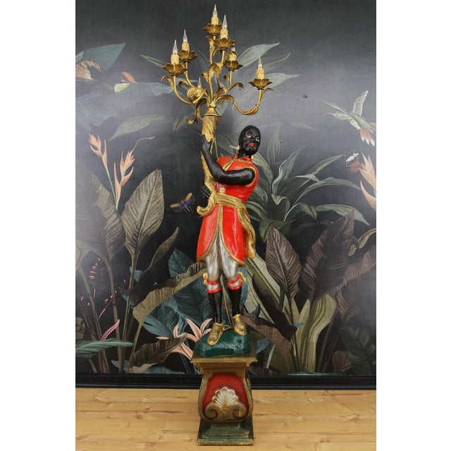 Italian Venetian Style Carved Wood Figural Torchère Floor Lamp, 1970s For Sale - Image 9 of 18