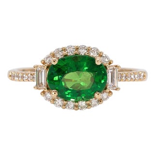 1.8Ct Tsavorite Garnet Ring With Earth-Mined Diamond Accents: Solid 14k Gold, Size 6.75 For Sale