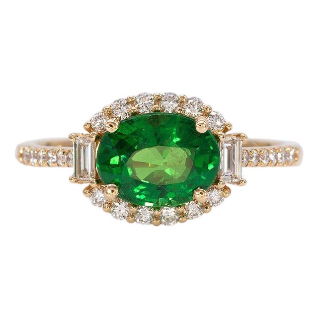 1.8Ct Tsavorite Garnet Ring With Earth-Mined Diamond Accents: Solid 14k Gold, Size 6.75 For Sale