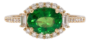 1.8Ct Tsavorite Garnet Ring With Earth-Mined Diamond Accents: Solid 14k Gold, Size 6.75